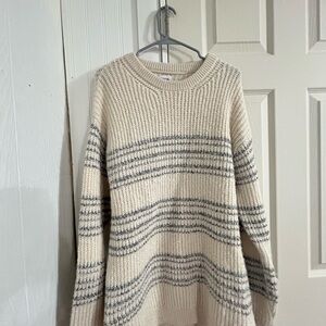 Zara Ivory and Charcoal Striped Knit Patterned Sweater